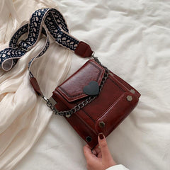 Y2K Mini Studded Crossbody Bag Heart Flap Purse Vintage Chain Handbags