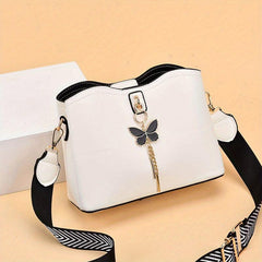 Butterfly Pendant Shoulder Bag Wide Strap Bucket Bag