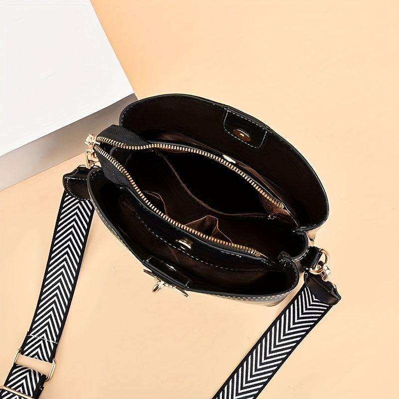 Butterfly Pendant Shoulder Bag Wide Strap Bucket Bag