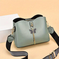 Butterfly Pendant Shoulder Bag Wide Strap Bucket Bag