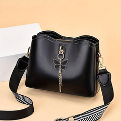 Butterfly Pendant Shoulder Bag Wide Strap Bucket Bag