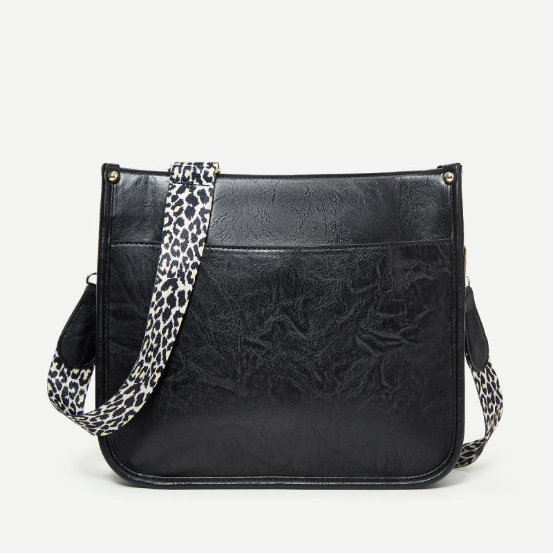 Leopard Strap Crossbody Bag Vintage Women's PU Leather Purse