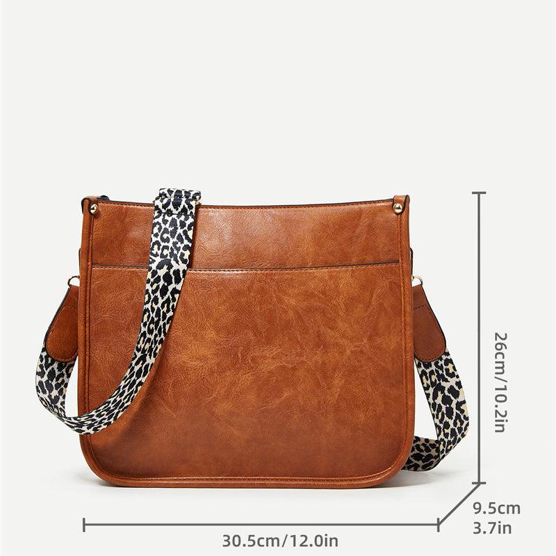 Leopard Strap Crossbody Bag Vintage Women's PU Leather Purse