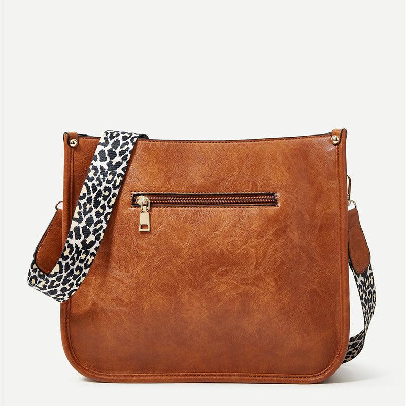Leopard Strap Crossbody Bag Vintage Women's PU Leather Purse