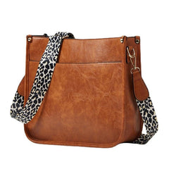 Leopard Strap Crossbody Bag Vintage Women's PU Leather Purse