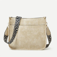 Leopard Strap Crossbody Bag Vintage Women's PU Leather Purse