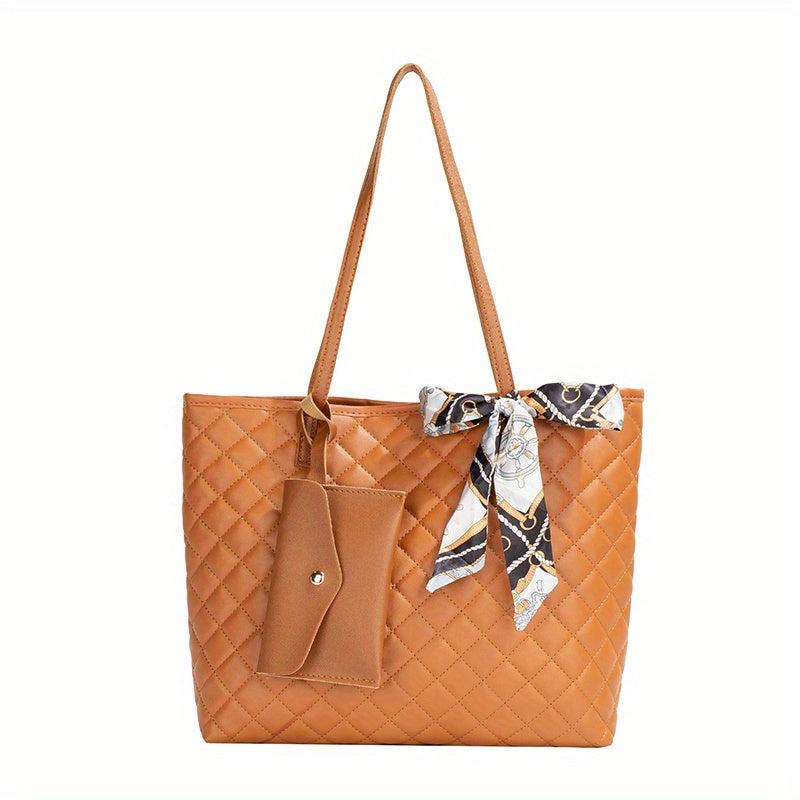 Quilted Scarf Decor Tote Bag Large Capacity Shoulder Bag