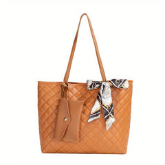 Quilted Scarf Decor Tote Bag Large Capacity Shoulder Bag