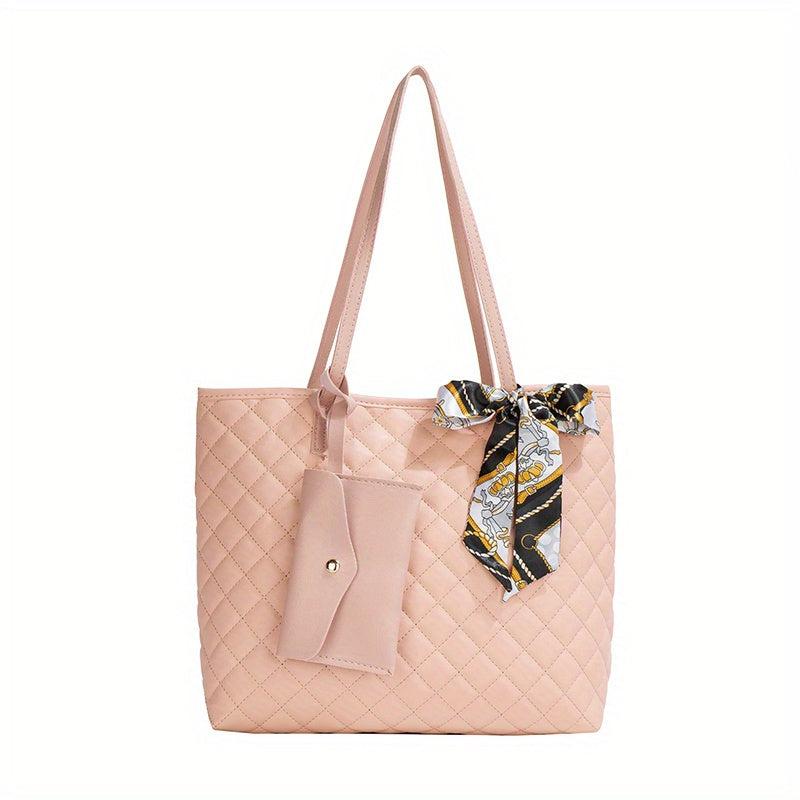 Quilted Scarf Decor Tote Bag Large Capacity Shoulder Bag