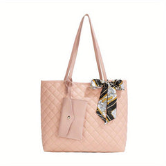 Quilted Scarf Decor Tote Bag Large Capacity Shoulder Bag
