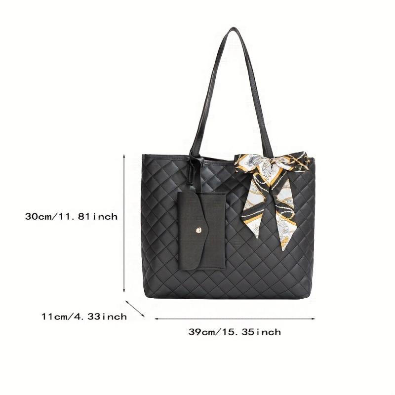 Quilted Scarf Decor Tote Bag Large Capacity Shoulder Bag