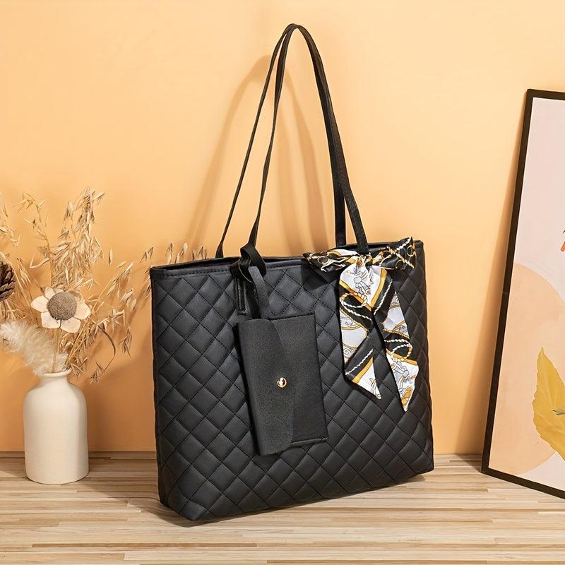 Quilted Scarf Decor Tote Bag Large Capacity Shoulder Bag