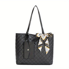 Quilted Scarf Decor Tote Bag Large Capacity Shoulder Bag