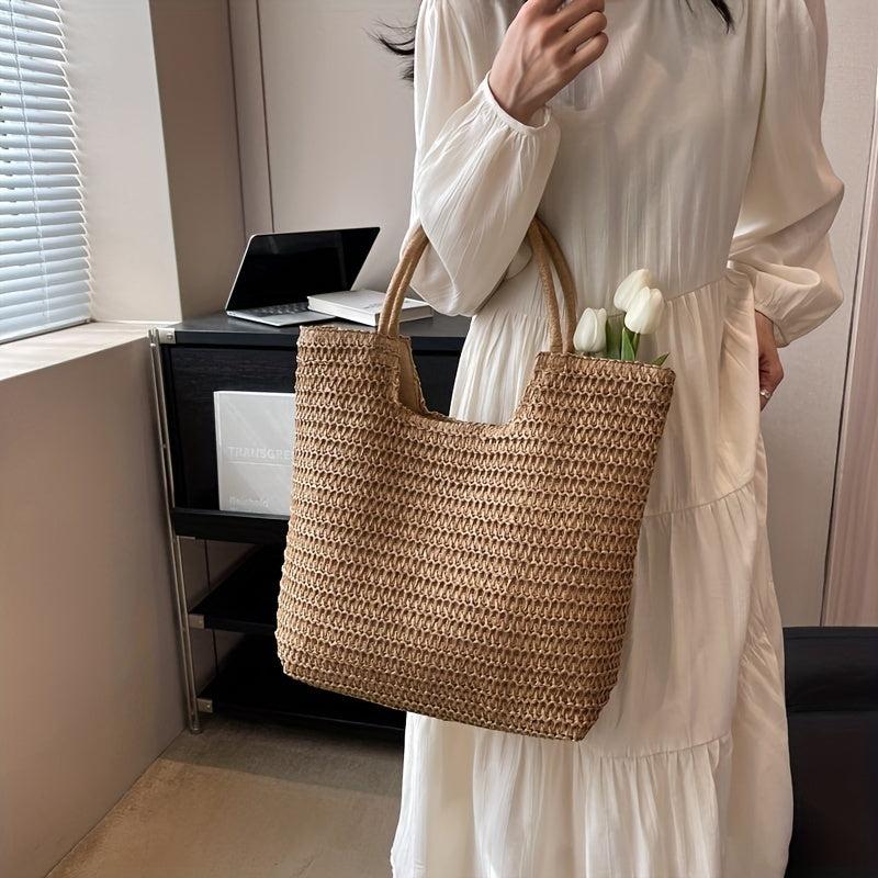 Boho Style Woven Tote Bag Straw Beach Bag