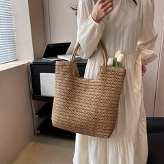 Boho Style Woven Tote Bag Straw Beach Bag