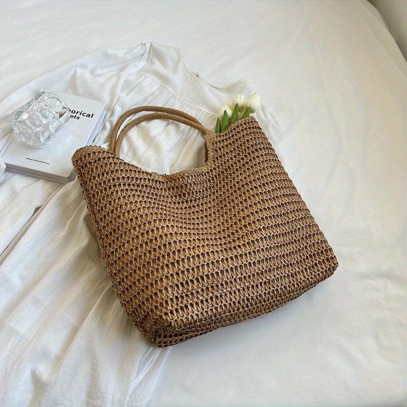 Boho Style Woven Tote Bag Straw Beach Bag