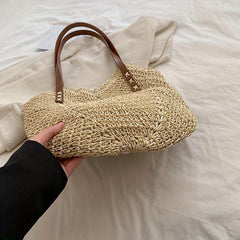Large Capacity Straw Shoulder Bag All Match Beach Bag For Travel Women