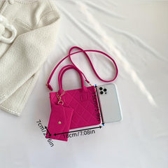Quilted Square Tote Bag Top Handle Handbag Women's Crossbody Purse