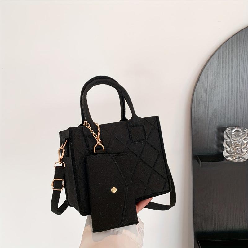 Quilted Square Tote Bag Top Handle Handbag Women's Crossbody Purse