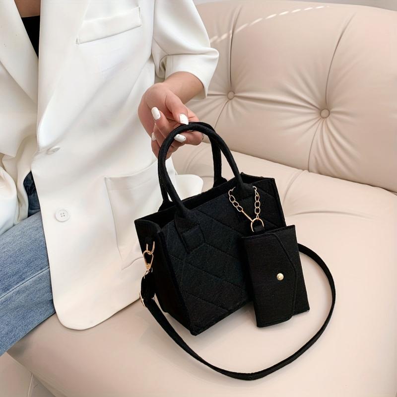 Quilted Square Tote Bag Top Handle Handbag Women's Crossbody Purse