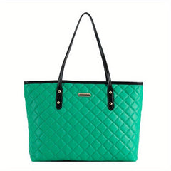 Argyle Quilted Tote Bag Large Shoulder Handbag Commuting & Shopping