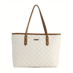 Argyle Quilted Tote Bag Large Shoulder Handbag Commuting & Shopping