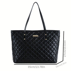Argyle Quilted Tote Bag Large Shoulder Handbag Commuting & Shopping