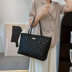 Argyle Quilted Tote Bag Large Shoulder Handbag Commuting & Shopping