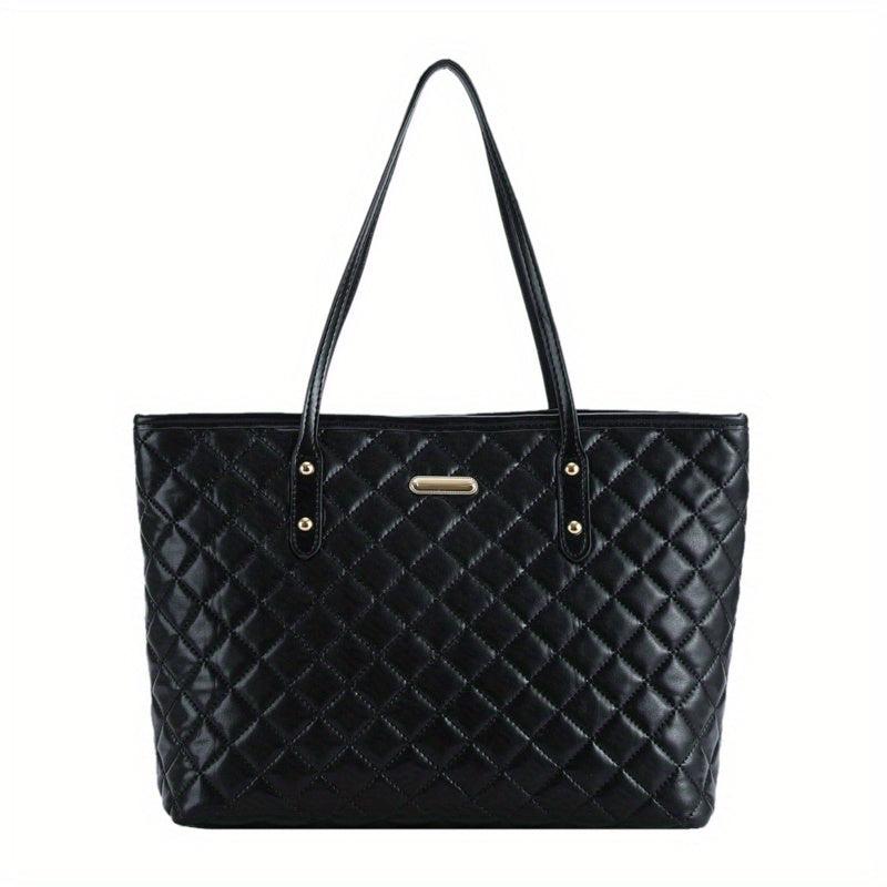 Argyle Quilted Tote Bag Large Shoulder Handbag Commuting & Shopping