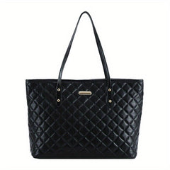 Argyle Quilted Tote Bag Large Shoulder Handbag Commuting & Shopping