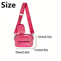 Metallic Solid Mini Shoulder Bag Zipper Faux Leather Crossbody Bag