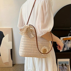 Straw Woven Crossbody Bag Retro Handbag & Hobo Purse for Travel Vacation