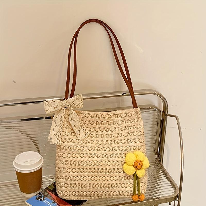 Straw Woven Crossbody Bag Retro Handbag & Hobo Purse for Travel Vacation