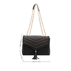 Quilted Detail Square Bag Solid Chain Bag Flap Shoulder Tassel Decor Bag