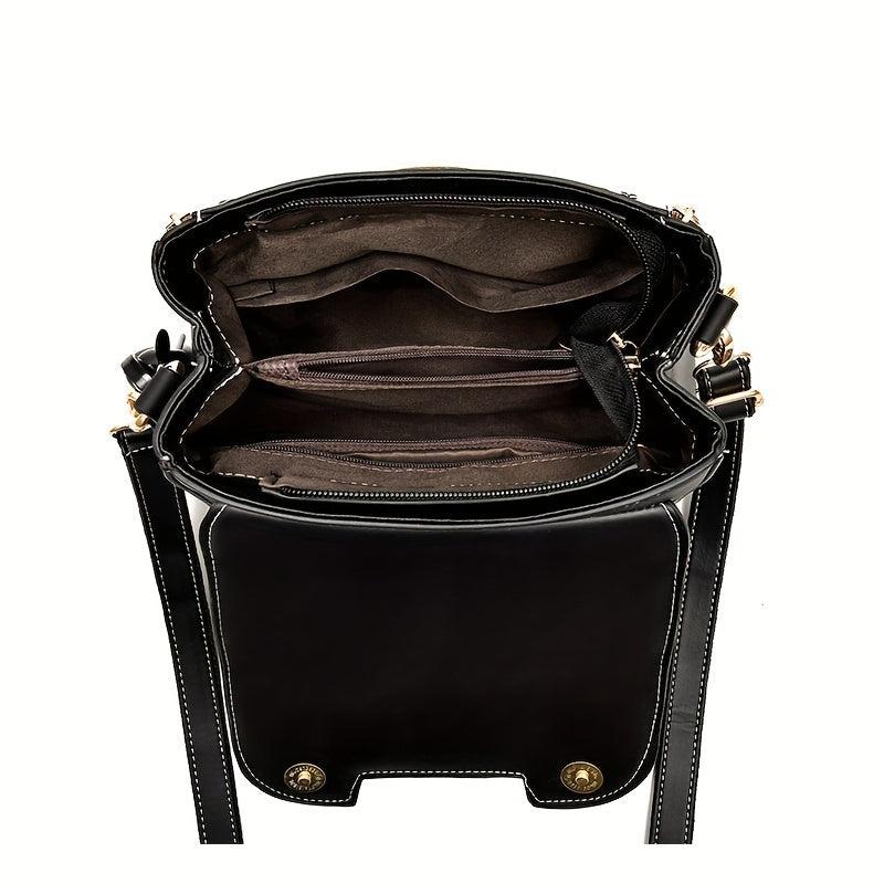 Versatile PU Leather Crossbody Bag Zipper Top Handle Handbag