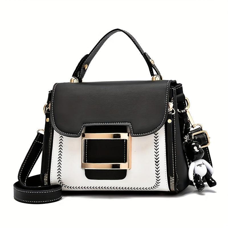 Versatile PU Leather Crossbody Bag Zipper Top Handle Handbag