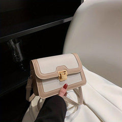 Two Tone Square Shoulder Bag with Buckle Crossbody