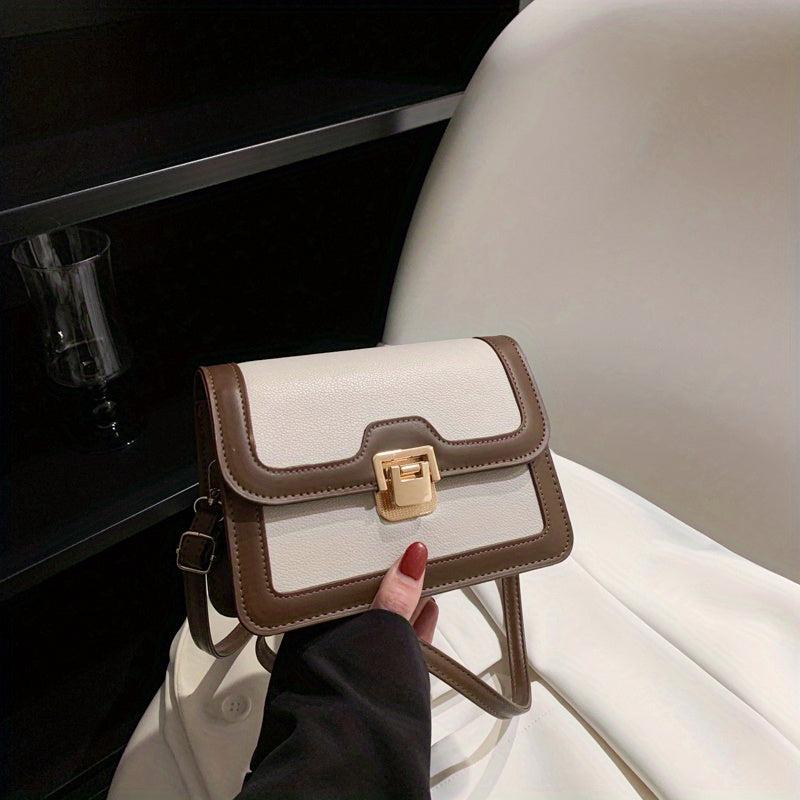 Two Tone Square Shoulder Bag with Buckle Crossbody