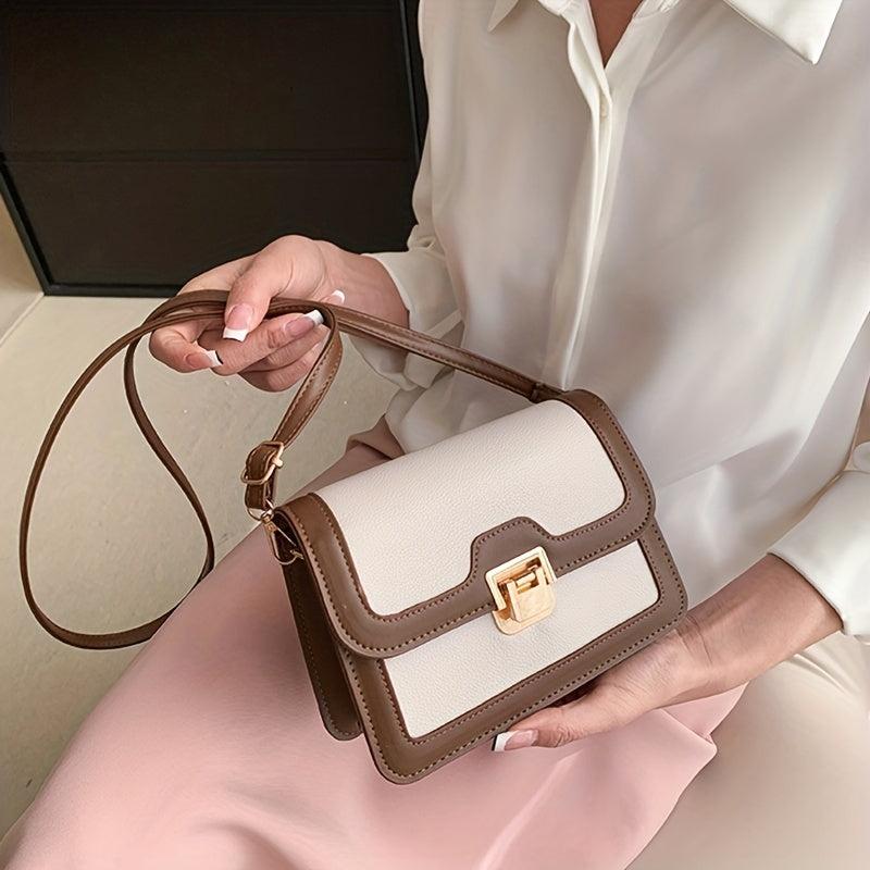 Two Tone Square Shoulder Bag with Buckle Crossbody