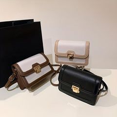 Two Tone Square Shoulder Bag with Buckle Crossbody