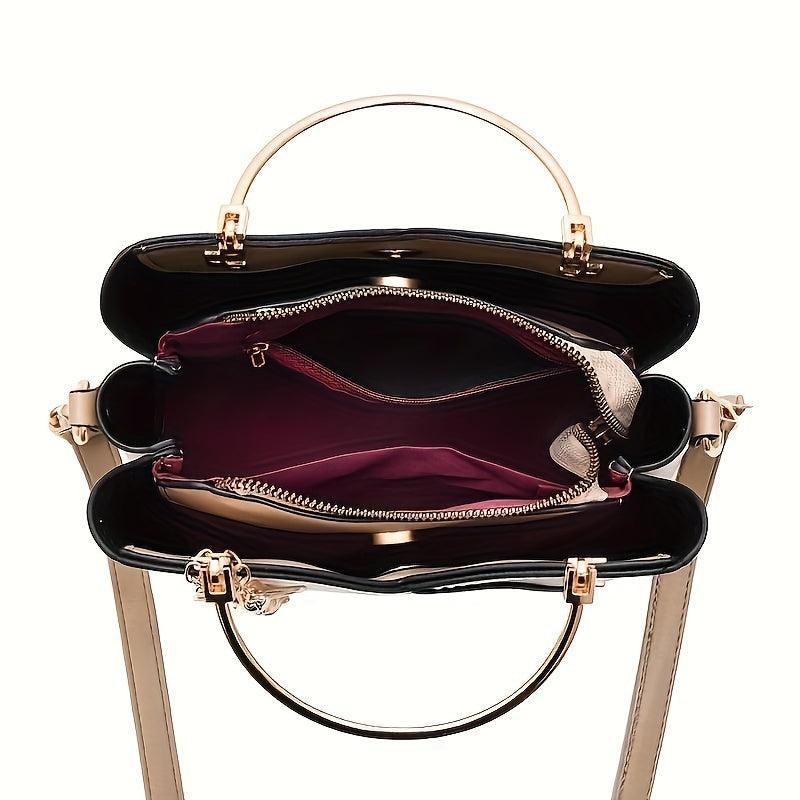 Metal Handle Satchel Crossbody Bag Purse