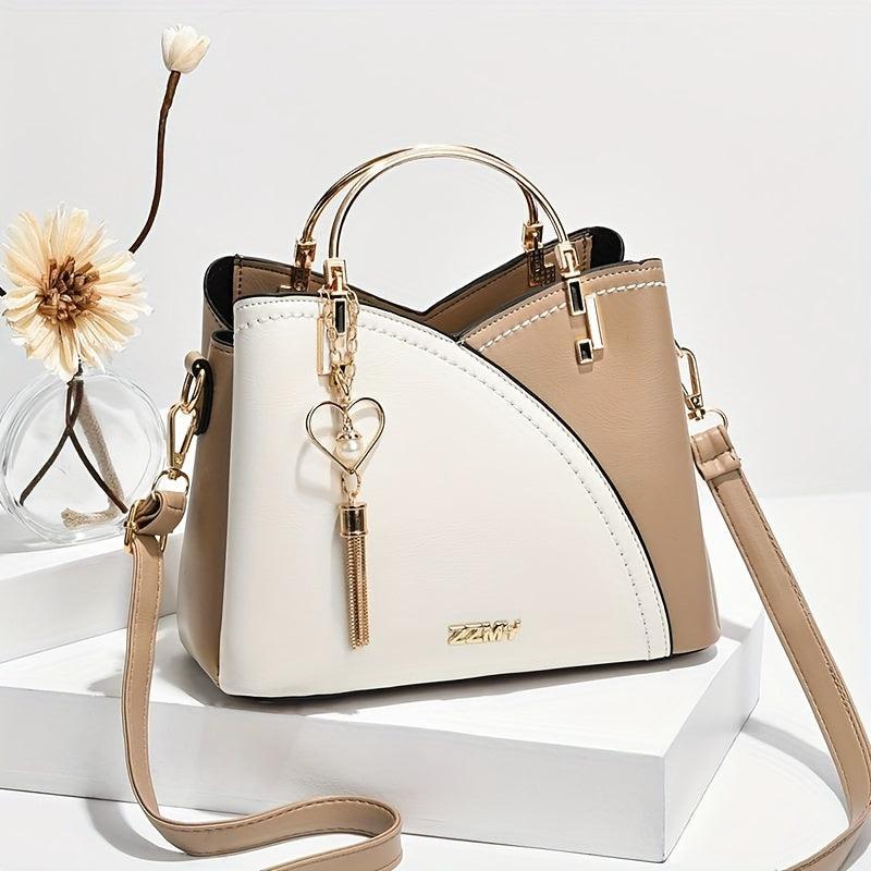Metal Handle Satchel Crossbody Bag Purse
