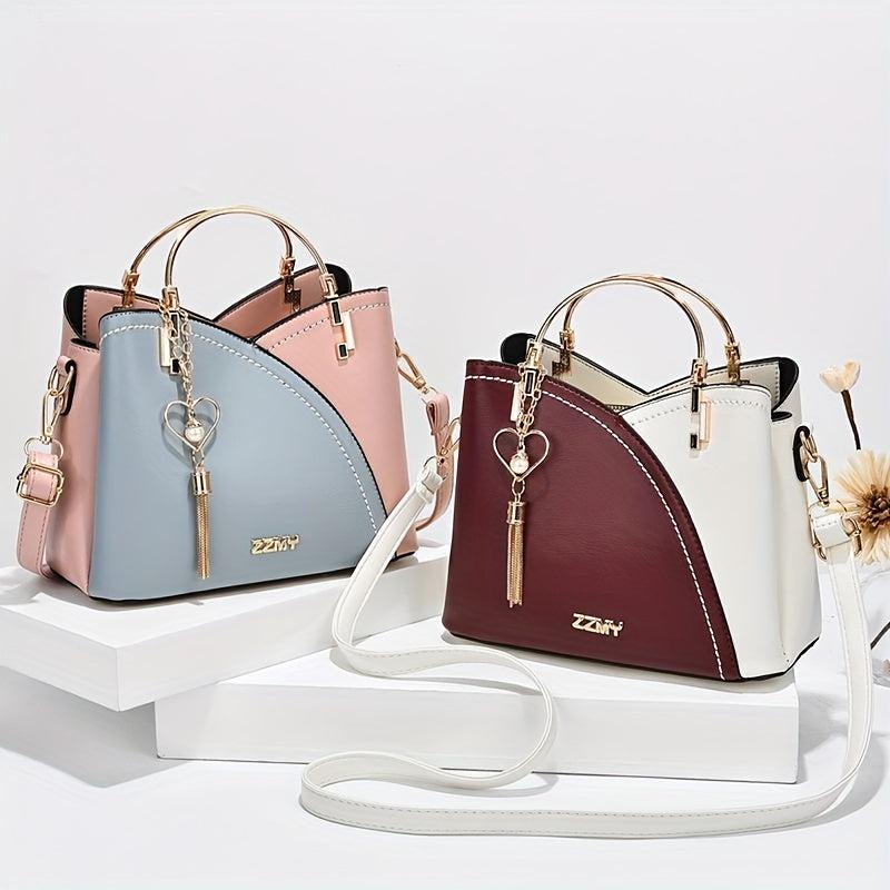 Metal Handle Satchel Crossbody Bag Purse
