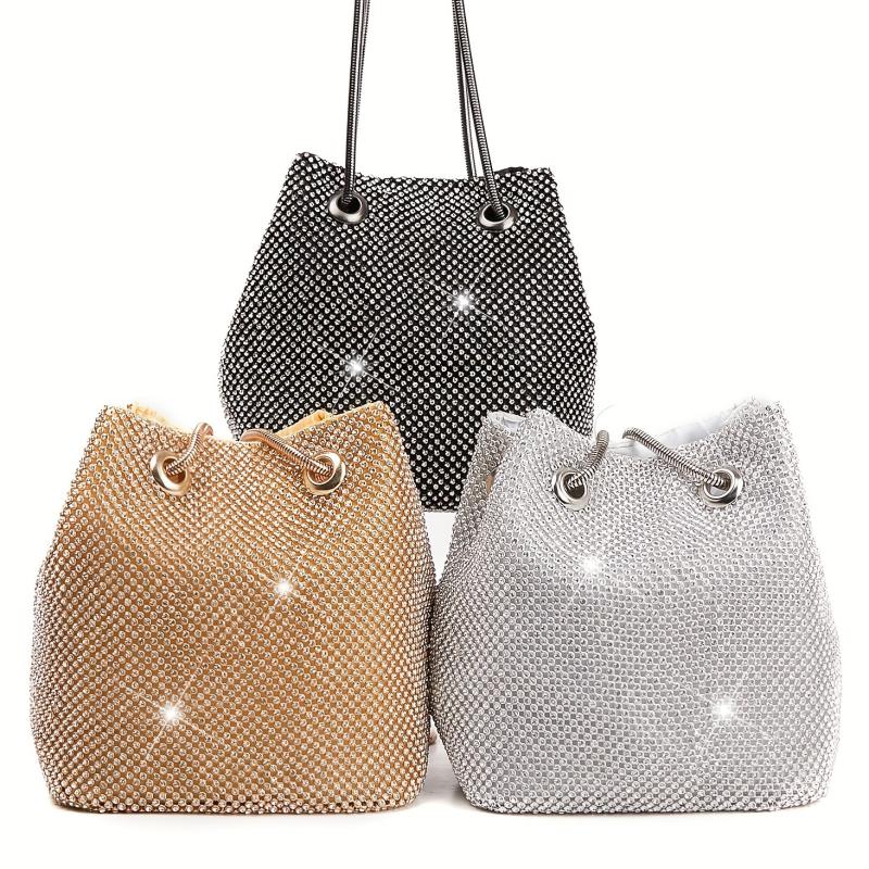 Rhinestone Evening Bag Glitter Dinner Bucket Bag Formal Handbag