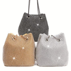 Rhinestone Evening Bag Glitter Dinner Bucket Bag Formal Handbag
