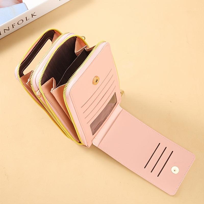 Touch Screen Phone Bag Double Zipper Crossbody Faux Leather Purse
