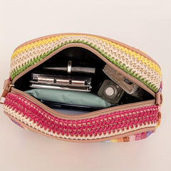 Colorful Straw Square Bag All Match Zipper Crossbody Bag Women's Niche Purse