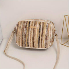 Colorful Straw Square Bag All Match Zipper Crossbody Bag Women's Niche Purse