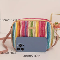 Colorful Straw Square Bag All Match Zipper Crossbody Bag Women's Niche Purse