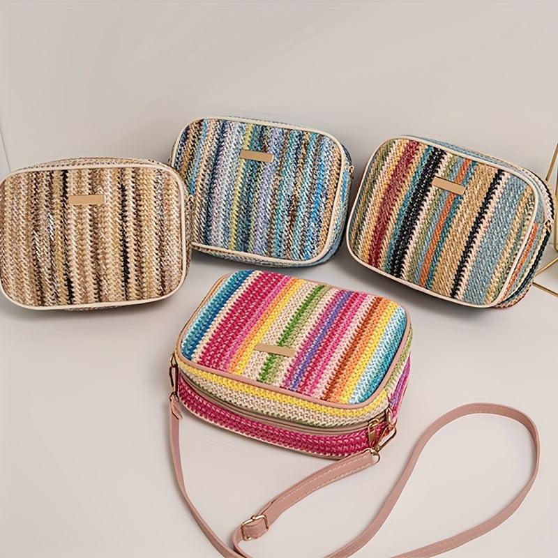 Colorful Straw Square Bag All Match Zipper Crossbody Bag Women's Niche Purse